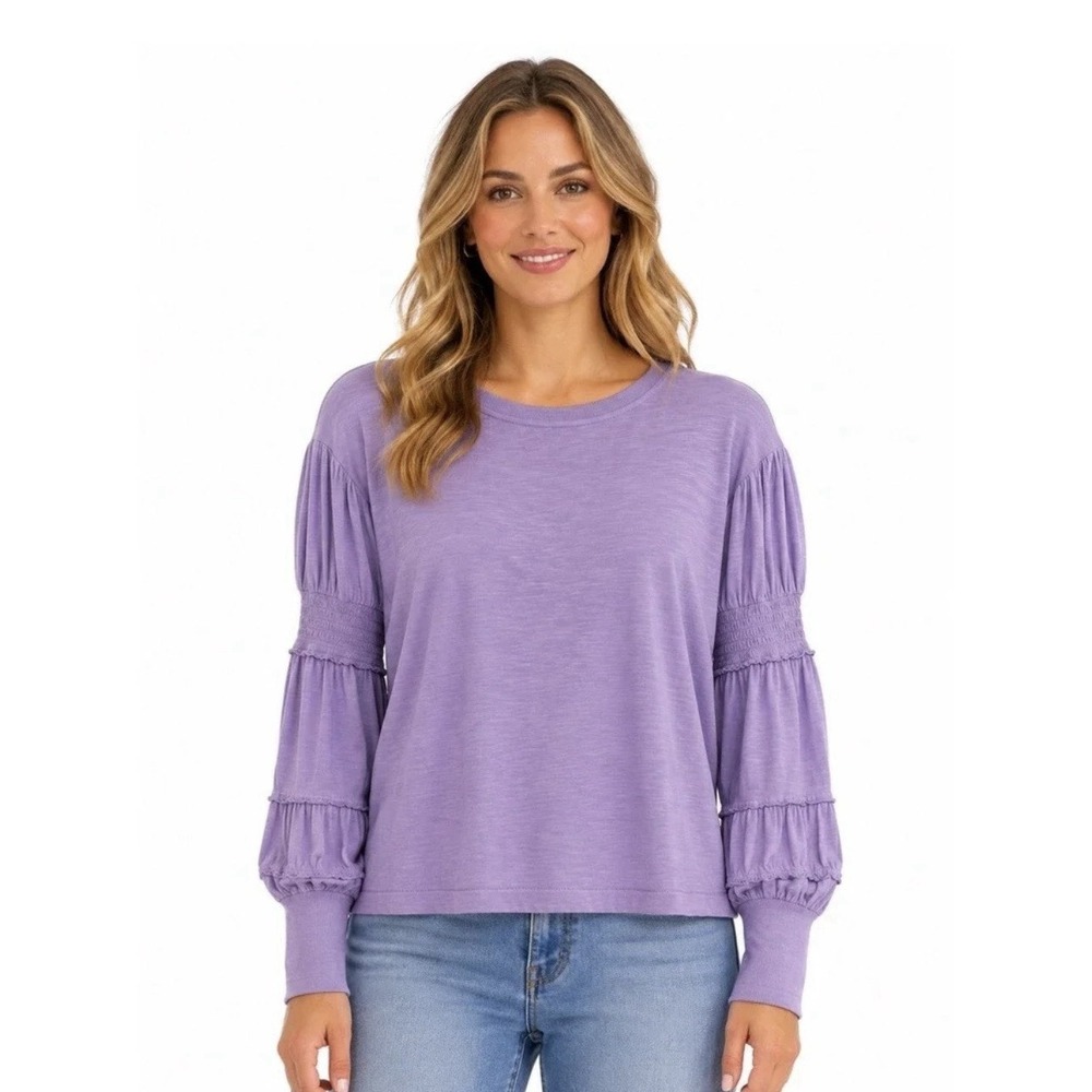 Pilcro X Anthropologie Top women's XS Lilac Stretch Long Sleeve Basic